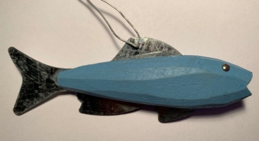 Fisch blau, aus Holz und Metall